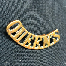 Load image into Gallery viewer, Original WW1 British Army Brass Shoulder Title - Queen's Regiment - The Militaria Shop