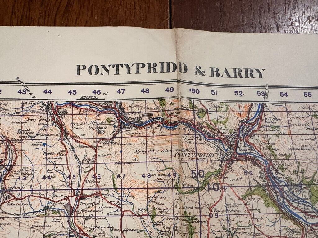 Original WW2 British Army GSGS OS Map of Wales - Pontypridd & Barry - The Militaria Shop