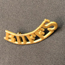 Load image into Gallery viewer, Original WW1 British Army Brass Shoulder Title - The Buffs East Kent Regiment - The Militaria Shop