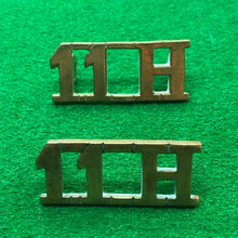 Load image into Gallery viewer, Original WW1 British Army Brass Shoulder Titles - 11th Hussars - The Militaria Shop