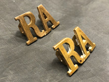 Load image into Gallery viewer, Original WW1 British Army Brass Shoulder Titles - Royal Artillery RA - The Militaria Shop