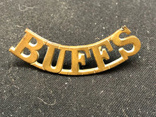 Load image into Gallery viewer, Original WW2 British Army Brass Shoulder Title - The Buffs - The Militaria Shop