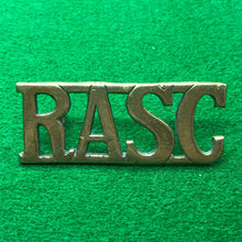 Load image into Gallery viewer, Original WW2 British Army Brass Shoulder Title - RASC Royal Army Service Corps - The Militaria Shop