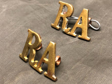 Load image into Gallery viewer, Original WW1 British Army Brass Shoulder Titles - Royal Artillery RA - The Militaria Shop