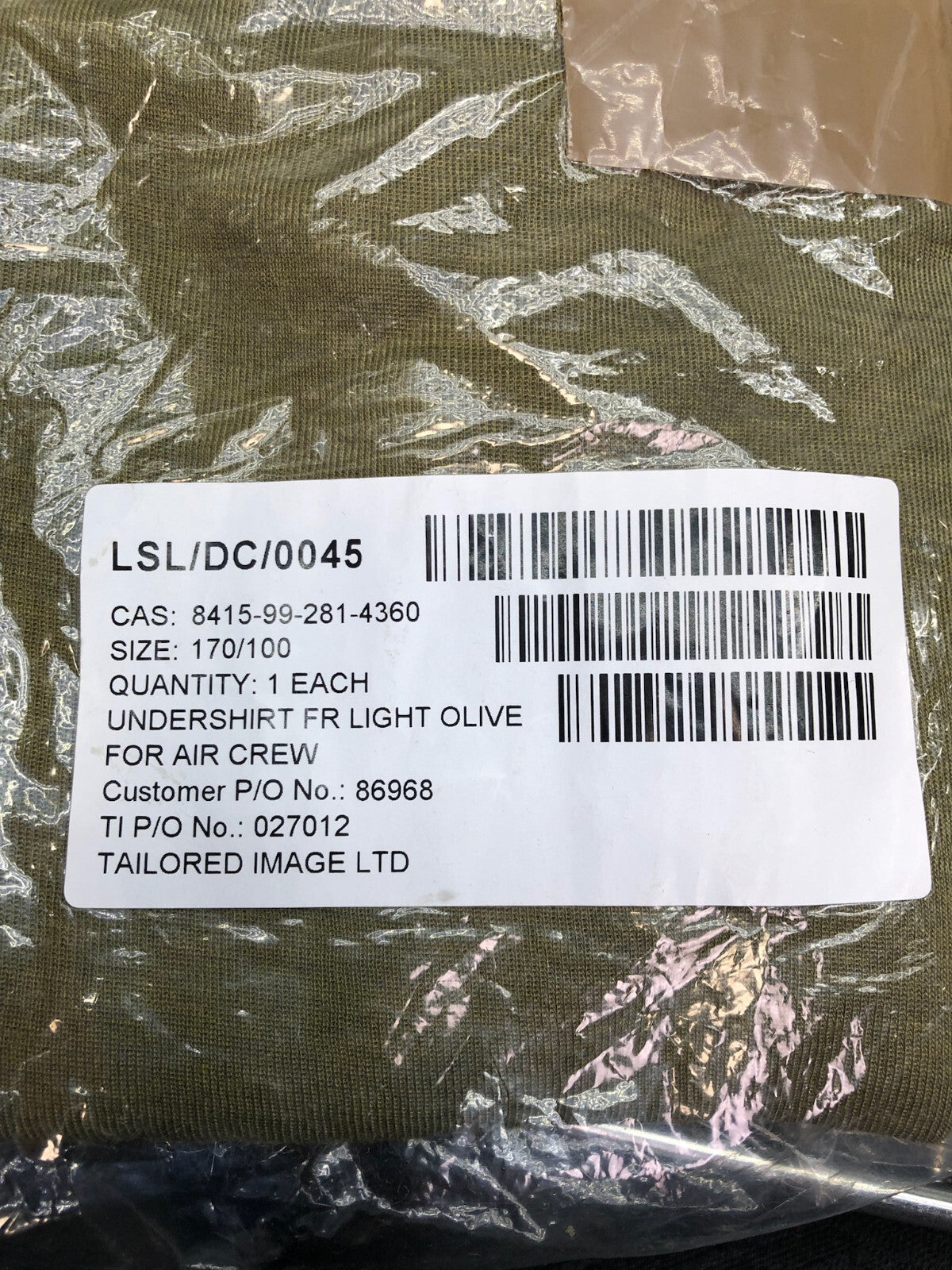 Genuine NEW British Army Undershirt FR Light Olive for Air Crew - Size 170/100 - The Militaria Shop