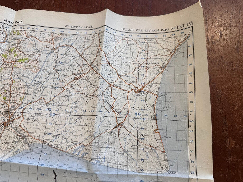 Original WW2 British Army GSGS OS Map of England & Wales - Hastings - The Militaria Shop