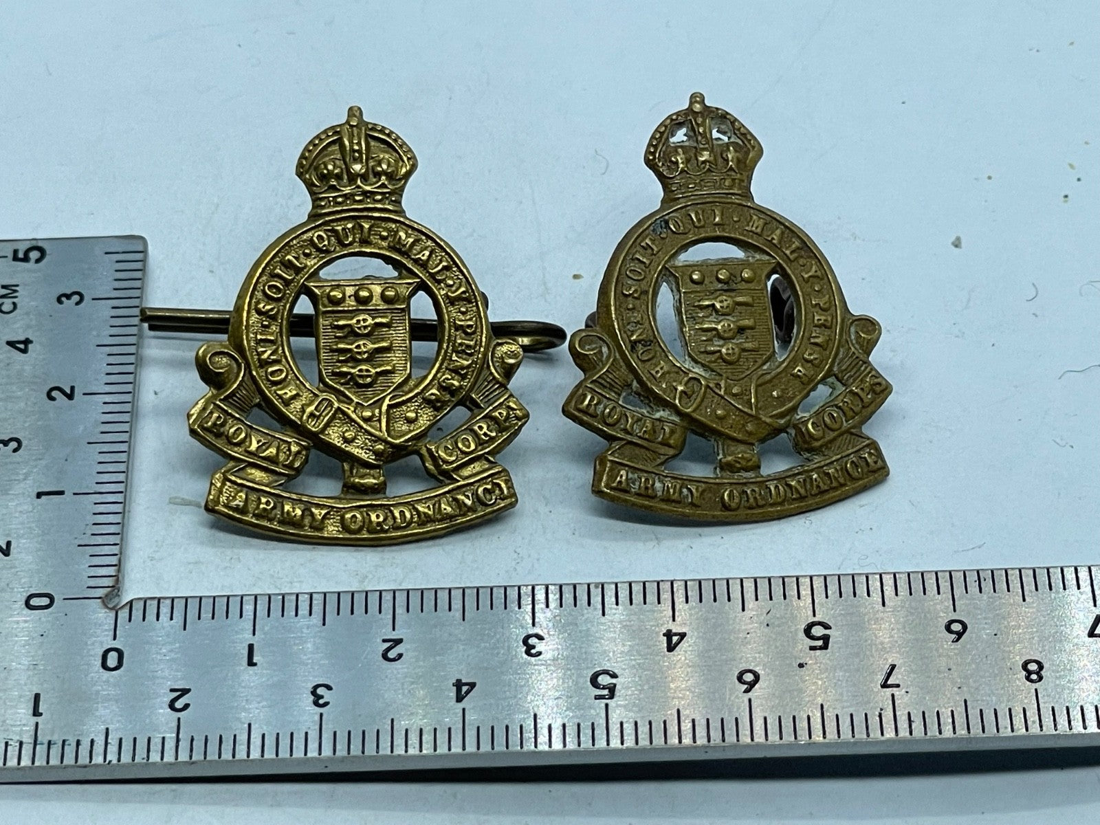 Original British Army Kings Crown Royal Army Ordnance Corps Collar Badges - The Militaria Shop