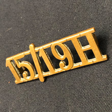 Load image into Gallery viewer, Original WW2 British Army Brass Shoulder Title - 15th 19th Hussars - The Militaria Shop