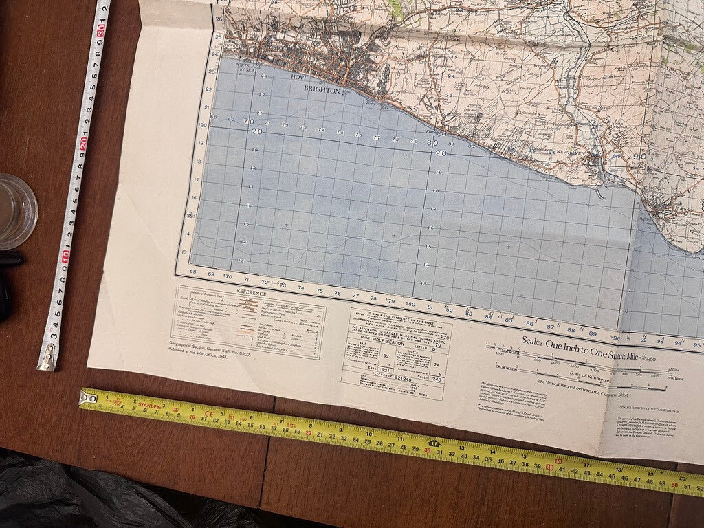 Original WW2 British Army GSGS OS Map of Great Britain - Brighton & Eastbourne - The Militaria Shop