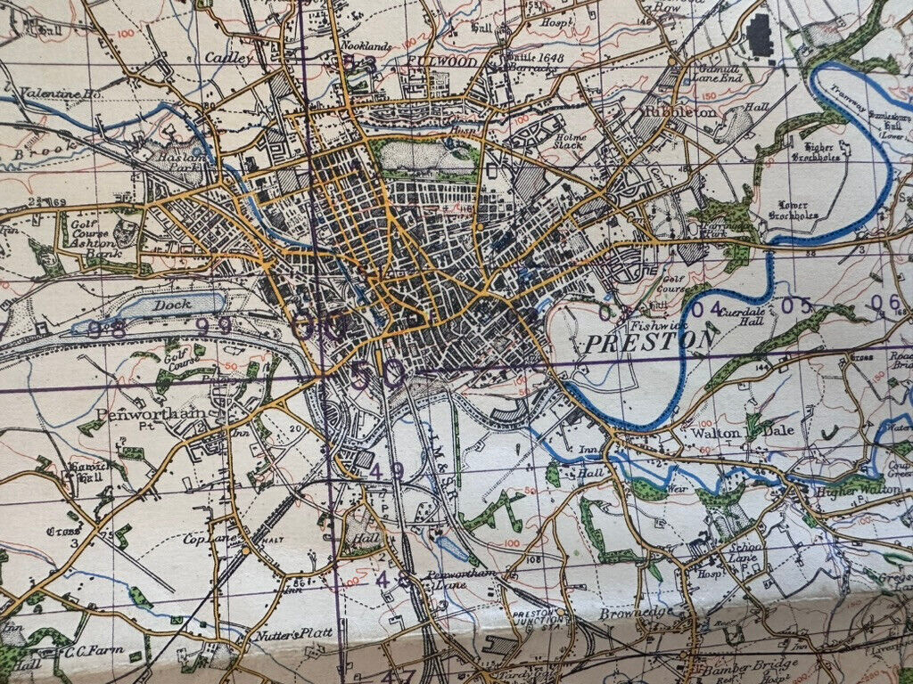 Original WW2 British Army OS Map of Great Britain - Preston Blackpool Southport - The Militaria Shop