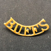 Load image into Gallery viewer, Original WW1 British Army Brass Shoulder Title - Buffs East Kent Regiment - The Militaria Shop