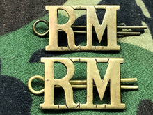 Load image into Gallery viewer, Original WW2 British Royal Navy Brass Shoulder Titles - RM Royal Marines - The Militaria Shop