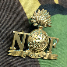 Load image into Gallery viewer, Genuine British Army WW1 Brass Shoulder Title - Royal Northumberland Fusiliers - The Militaria Shop