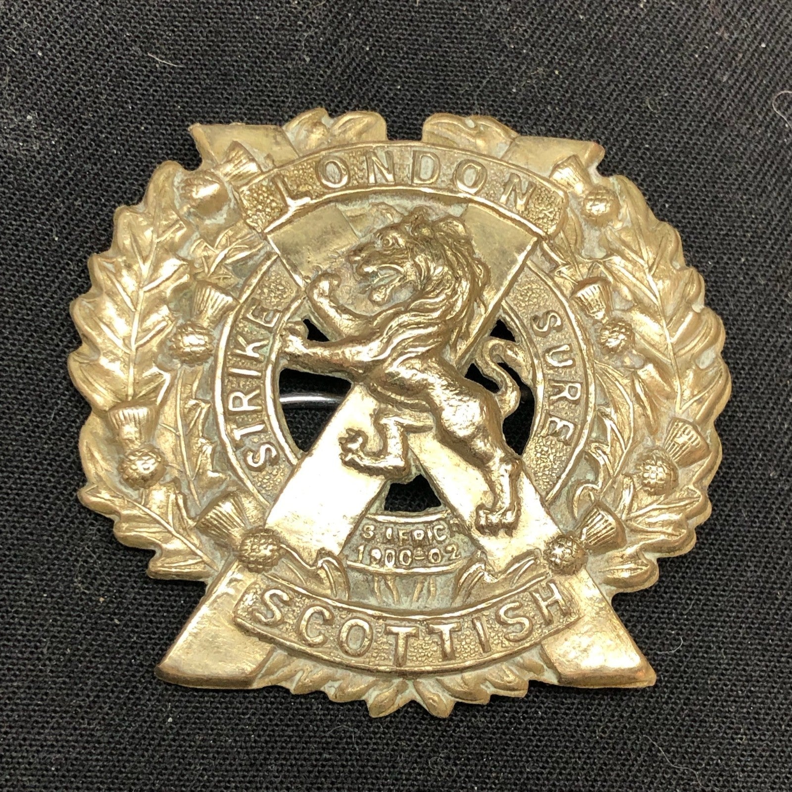 Genuine WW2 British Army Brass Cap Badge - London Scottish - The Militaria Shop