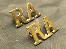Load image into Gallery viewer, Original WW1 British Army Brass Shoulder Titles - Royal Artillery RA - The Militaria Shop