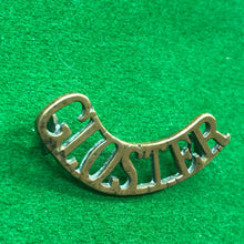 Load image into Gallery viewer, Original WW1 British Army Brass Shoulder Title - Gloster - The Militaria Shop
