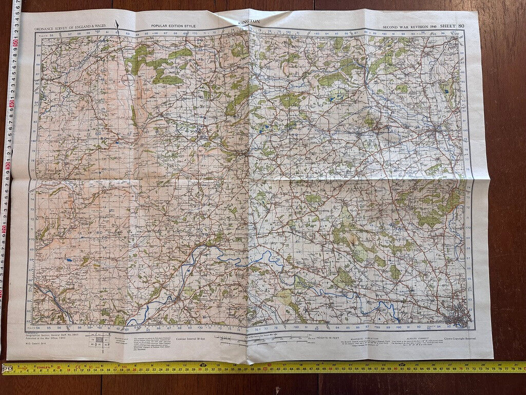 Original WW2 British Army OS Map of Great Britain - Kington - The Militaria Shop