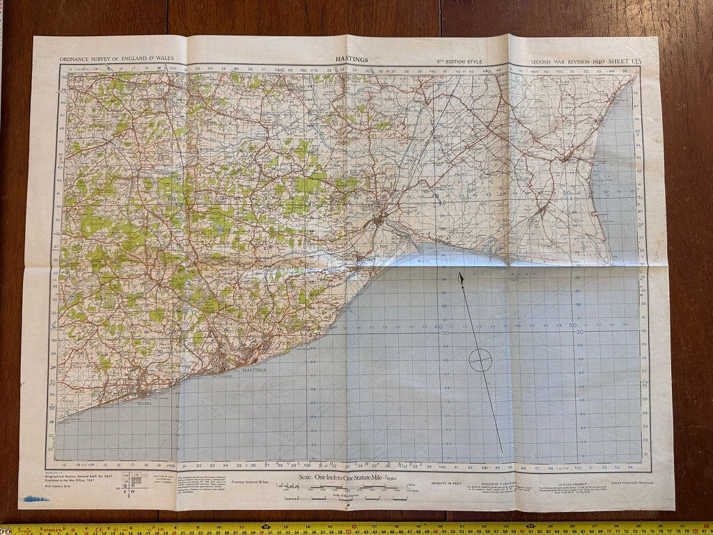 Original WW2 British Army GSGS OS Map of England - Hastings - The Militaria Shop