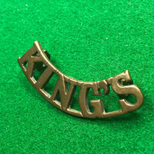 Load image into Gallery viewer, Original WW2 British Army Brass Shoulder Title - King's (Liverpool) Regiment - The Militaria Shop