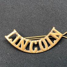 Load image into Gallery viewer, Original WW1 British Army Brass Shoulder Title - Lincoln Regiment - The Militaria Shop