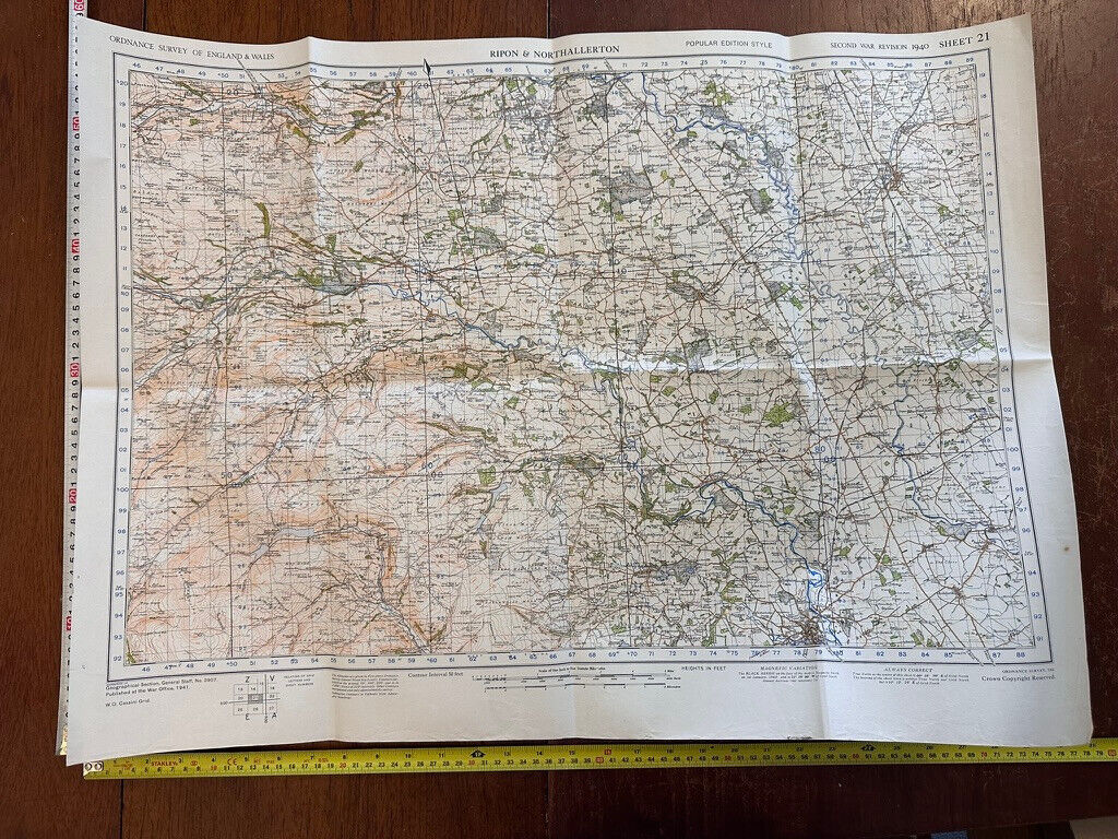 Original WW2 British Army GSGS OS Map of England & Wales - Ripon & Northallerton - The Militaria Shop