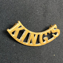 Load image into Gallery viewer, Original WW1 British Army Brass Shoulder Title - King's Liverpool Regiment - The Militaria Shop