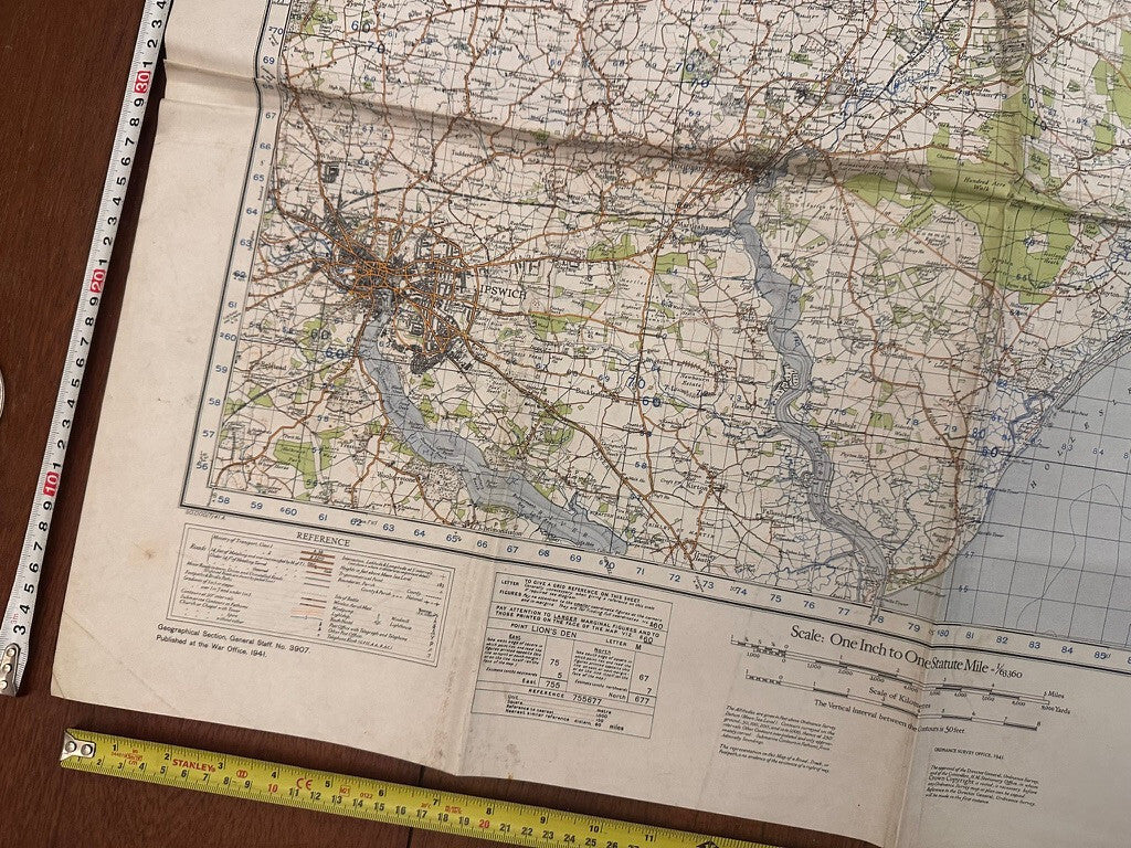 Original WW2 British Army GSGS OS Map of Great Britain - Ipswich - The Militaria Shop
