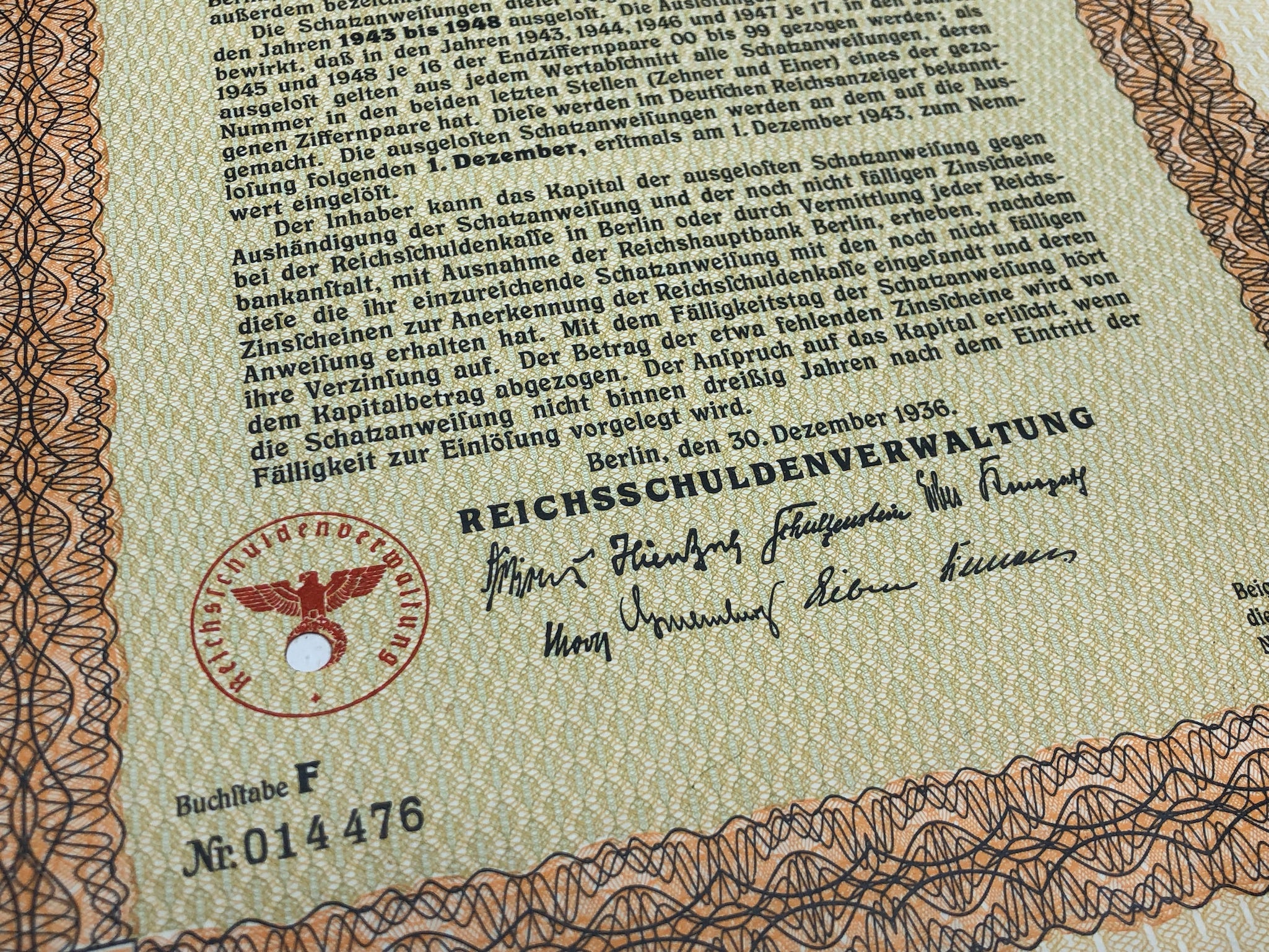 Original WW2 German Government Treasury Loan Bill 100 Reichmarks - The Militaria Shop