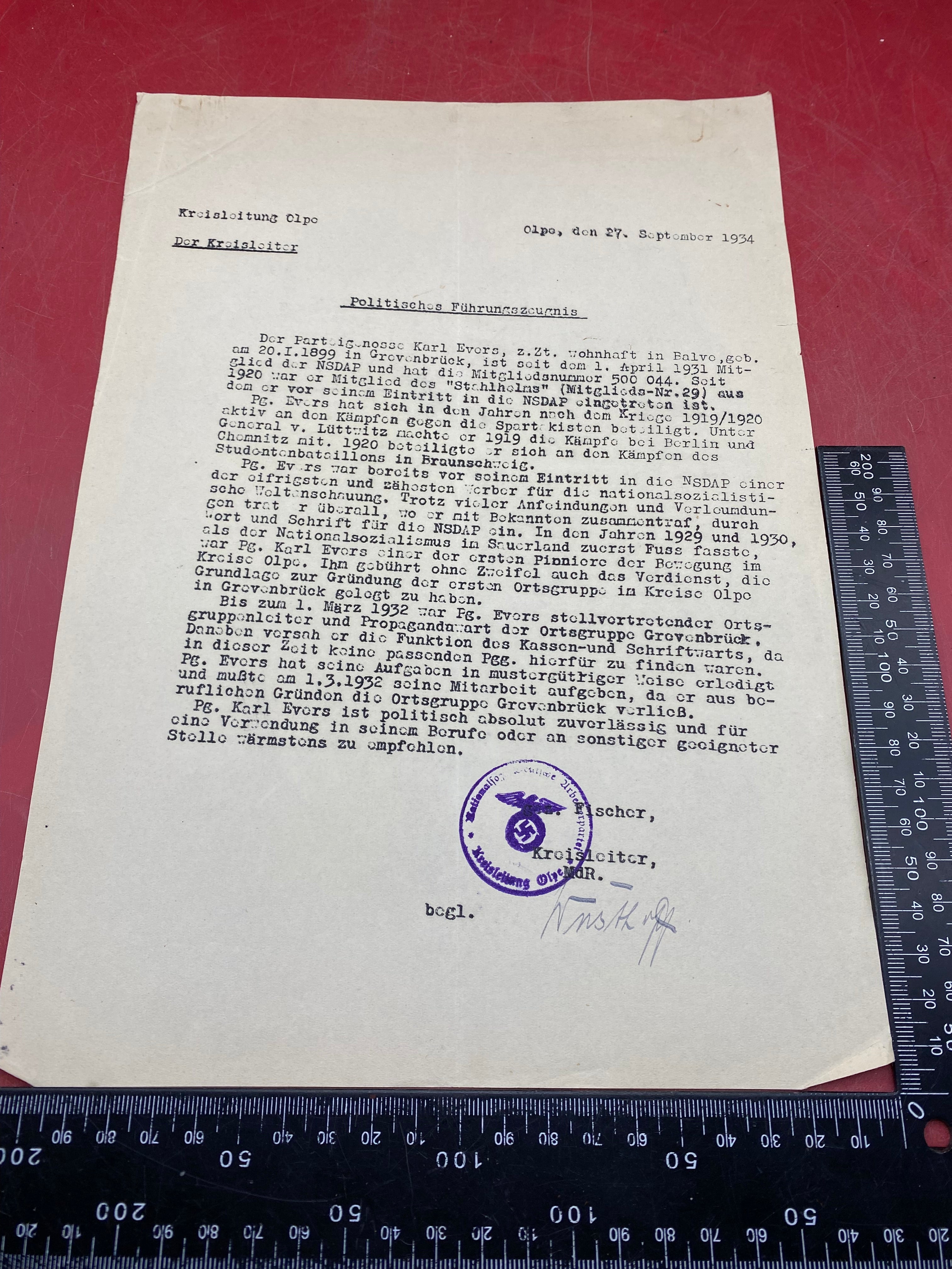 Interesting WW2 German paper and letter dated 1934. - The Militaria Shop