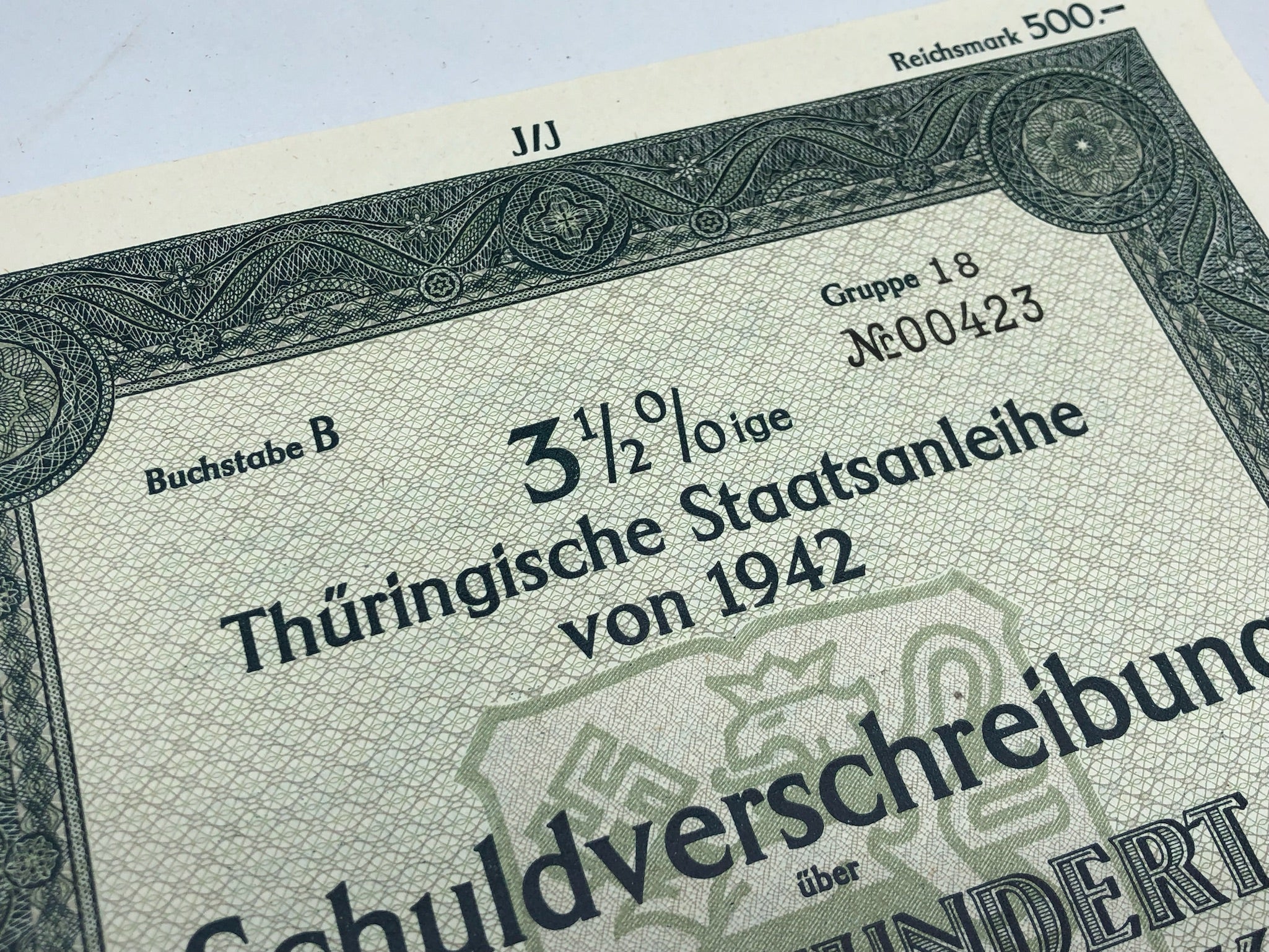 Original WW2 German Government Treasury Loan Bill 500 Reichmarks - The Militaria Shop