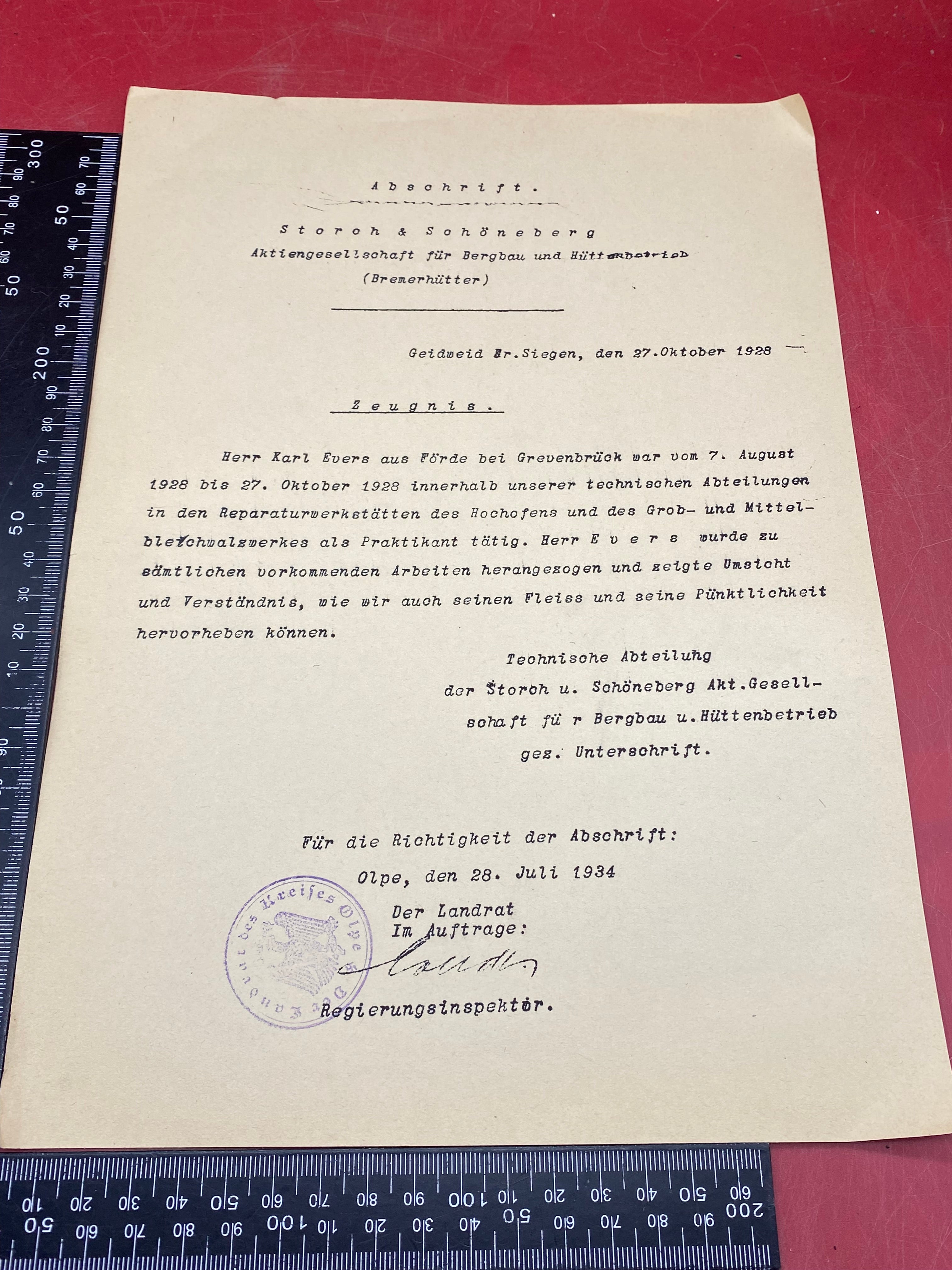 A WW2 German Document Dated 1934. Interesting Original Paper with Stamp - The Militaria Shop