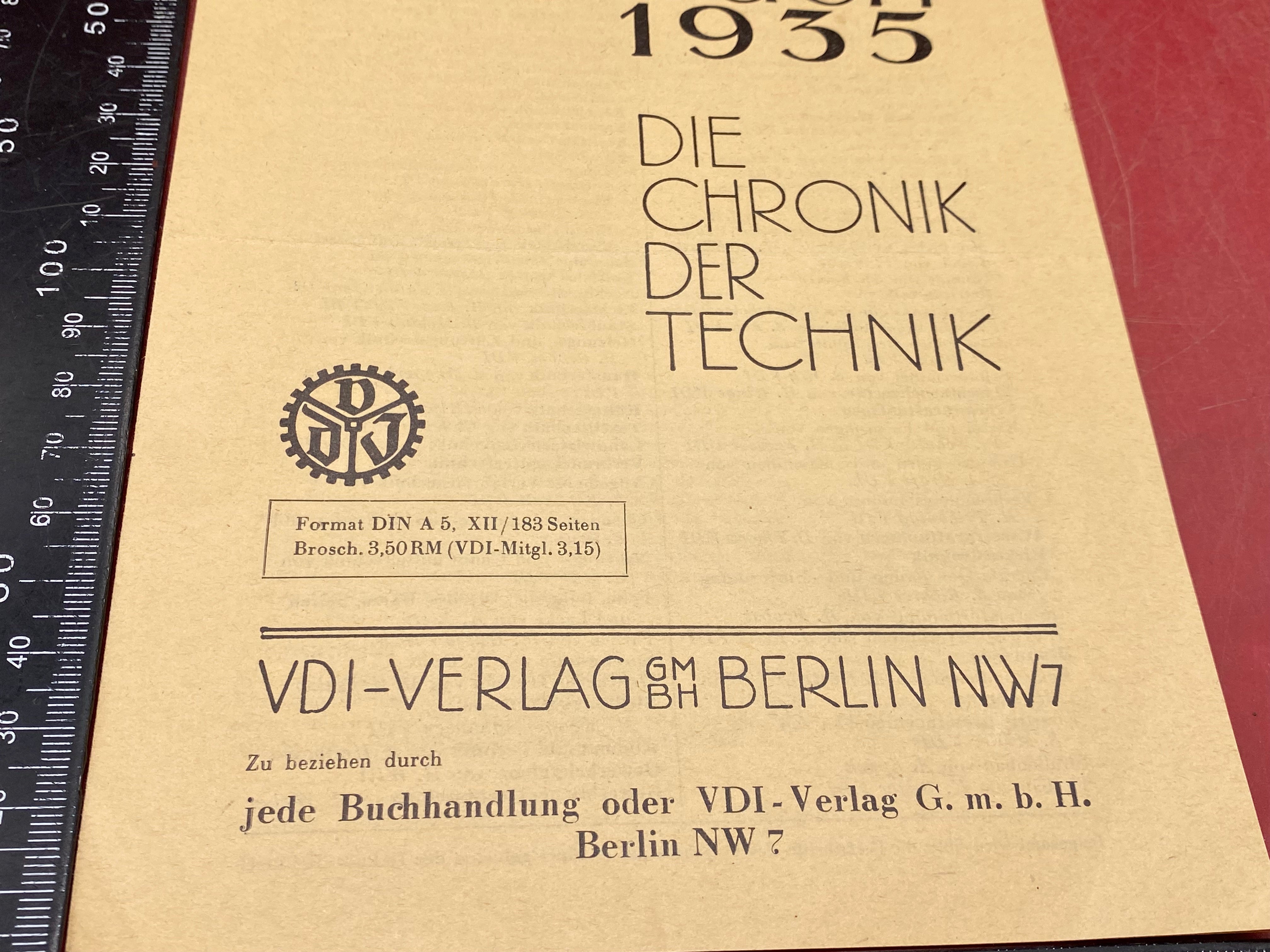 A WW2 German VDI Yearbook Document Dated 1935. Interesting Original - The Militaria Shop