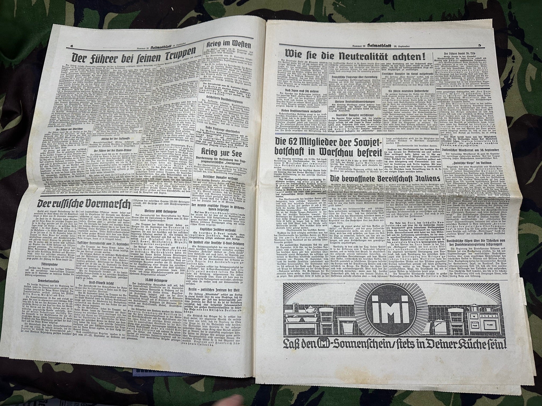 Original WW2 German Heimatblatt Political Newspaper - 29th September 1939 - The Militaria Shop