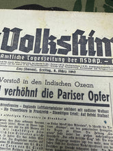 Load image into Gallery viewer, Original WW2 German NSDAP VOLKSSTIMME Political Newspaper - 6th March 1942 - The Militaria Shop