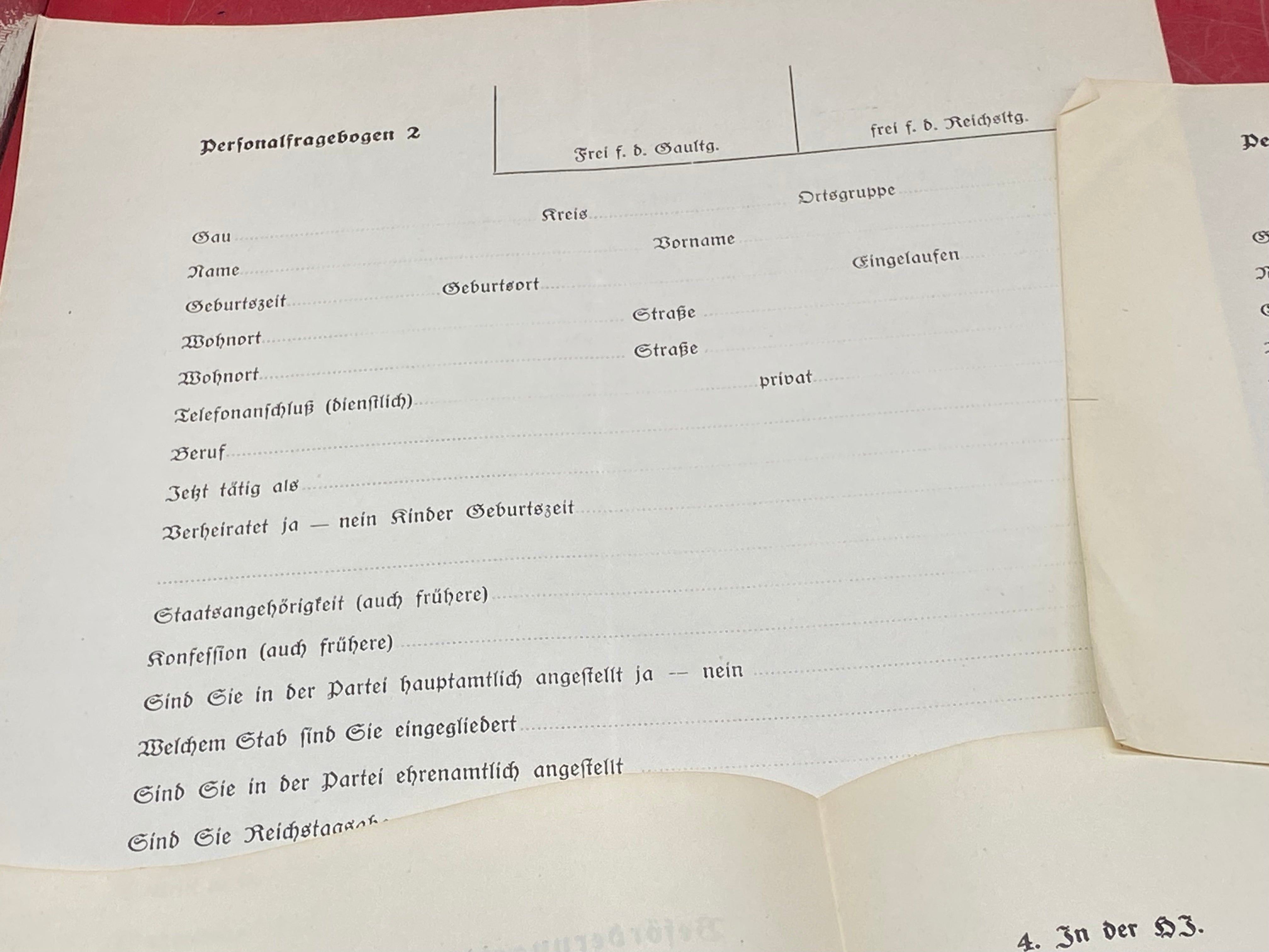 An Interesting Group of Three 1935 Dated NSADP Forms. - The Militaria Shop
