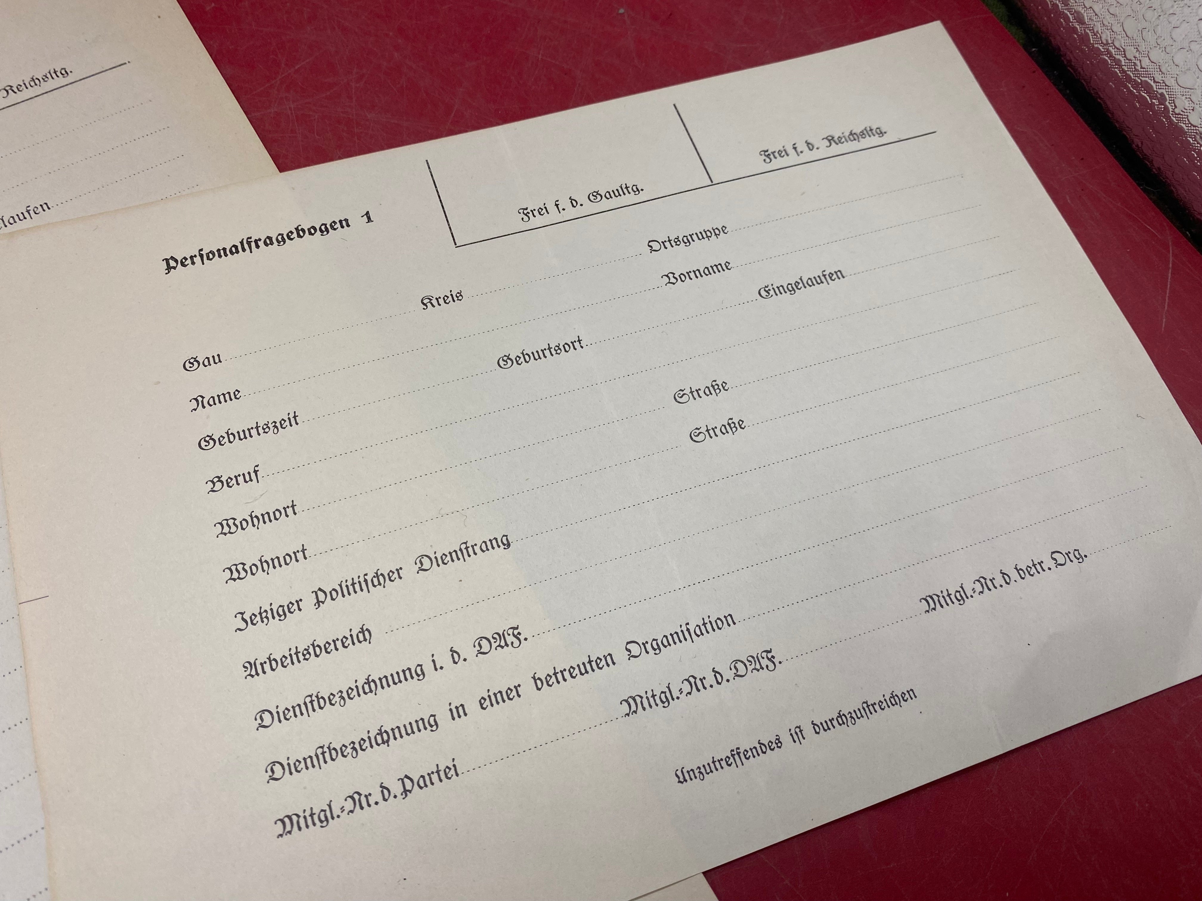 An Interesting Pair of NSADP Forms. - The Militaria Shop