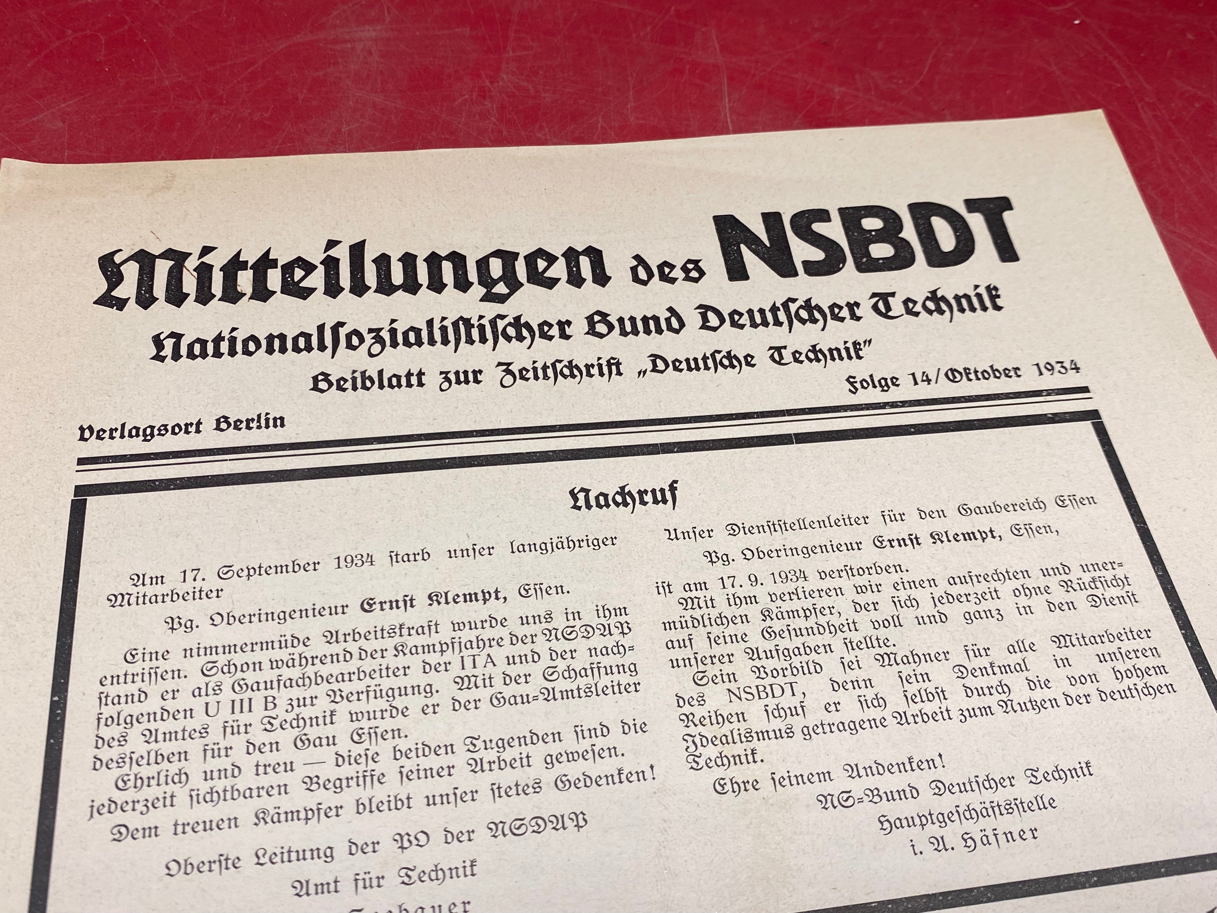 WW2 German NSBDT Leaflet - Possibly Technical Engineering Related - The Militaria Shop