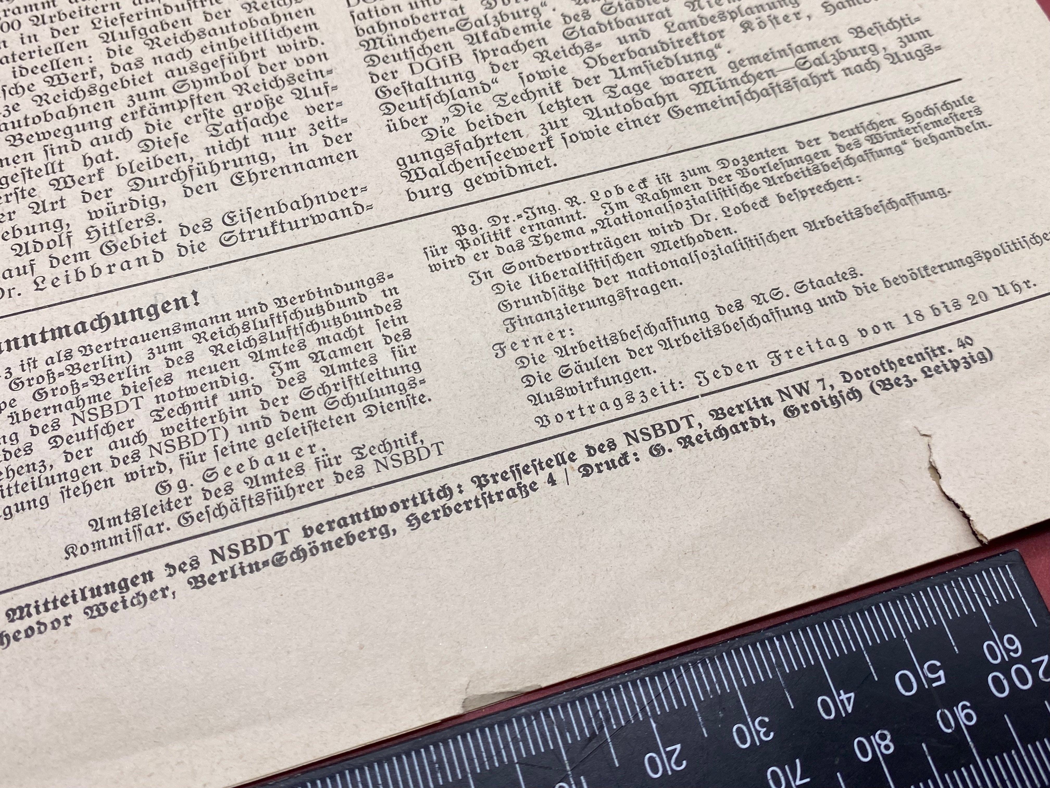 WW2 German NSBDT Leaflet - Possibly Technical Engineering Related - The Militaria Shop