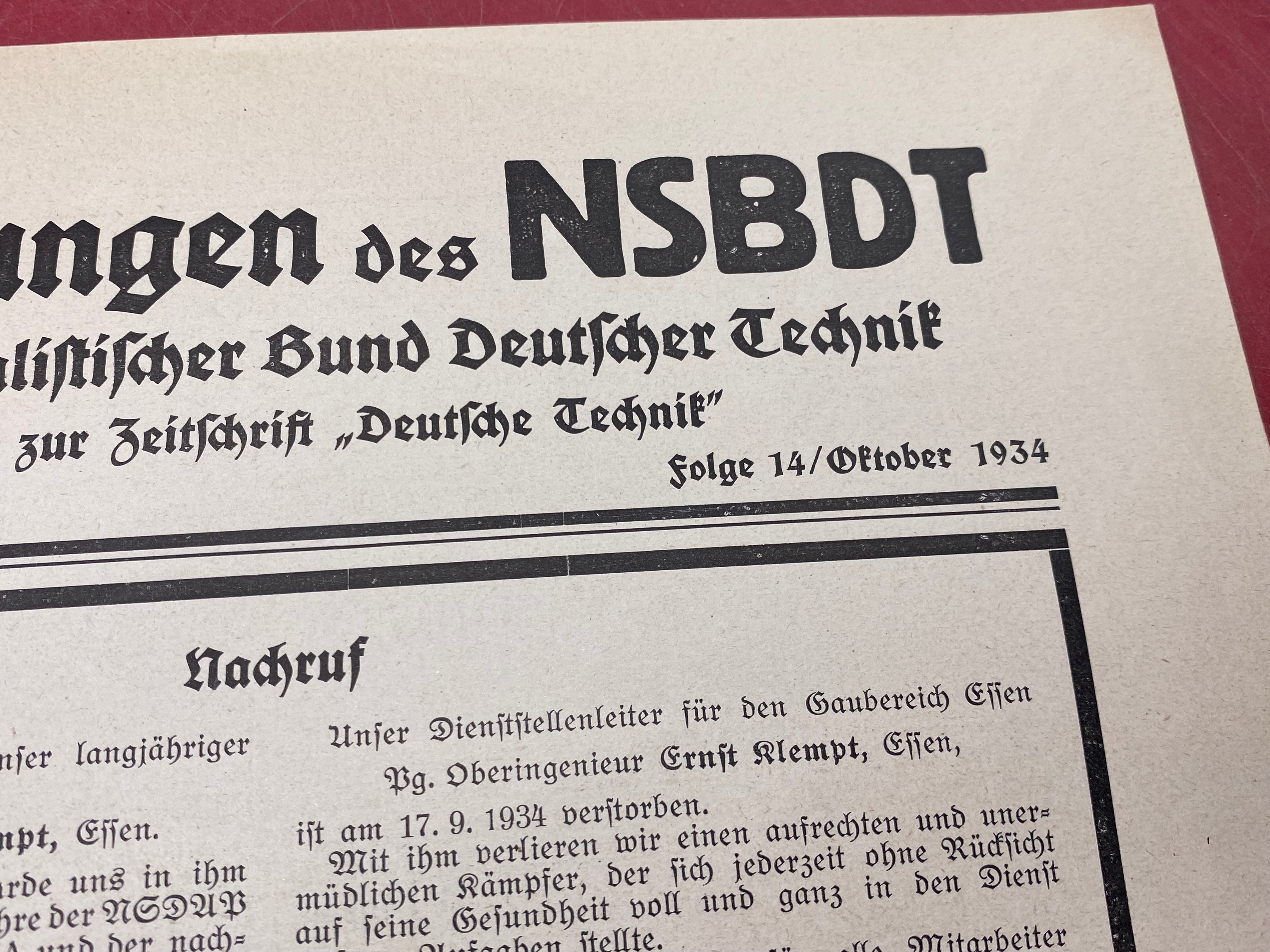 WW2 German NSBDT Leaflet - Possibly Technical Engineering Related - The Militaria Shop