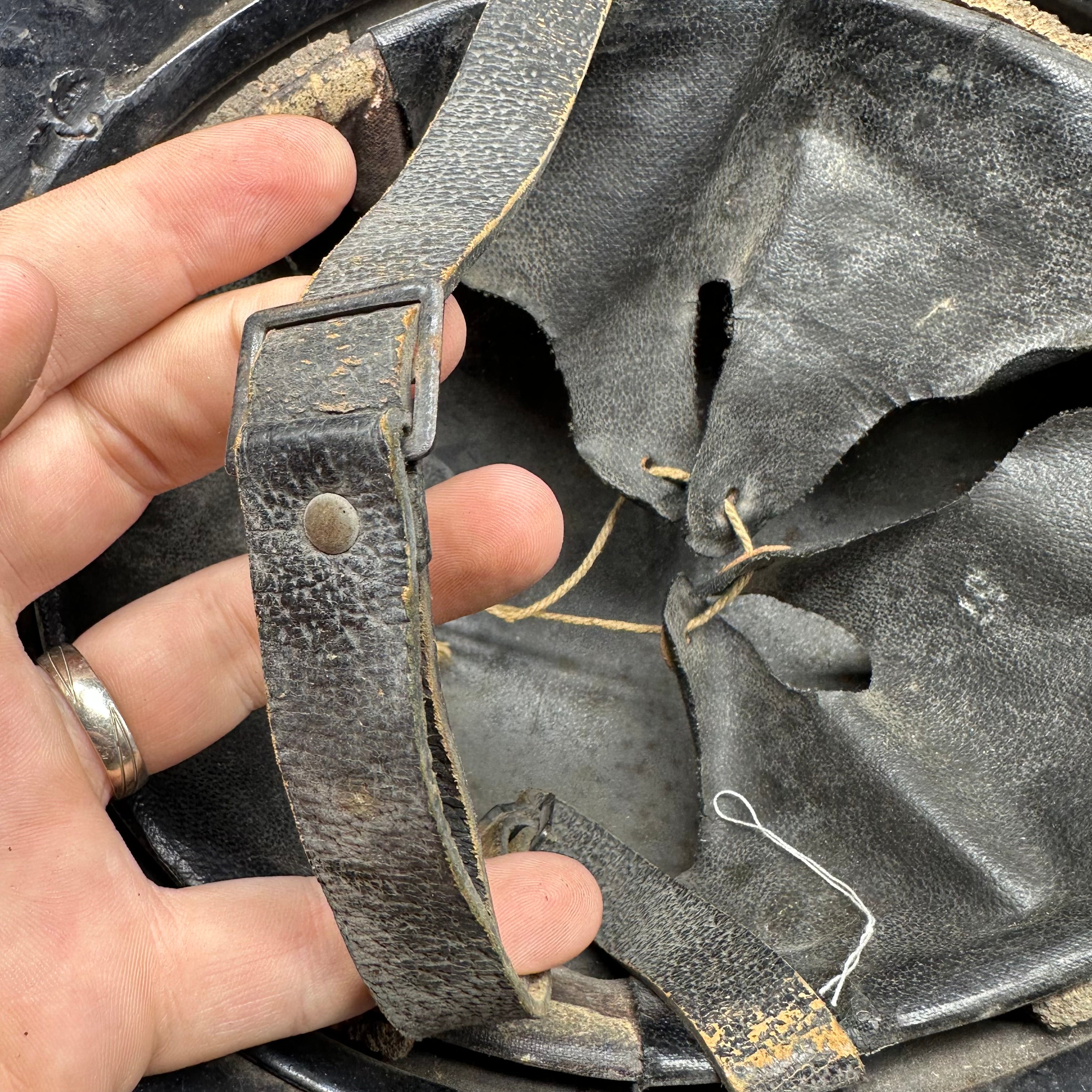Original WW2 German Luftshutz Helmet Complete with Liner & Chinstrap - The Militaria Shop