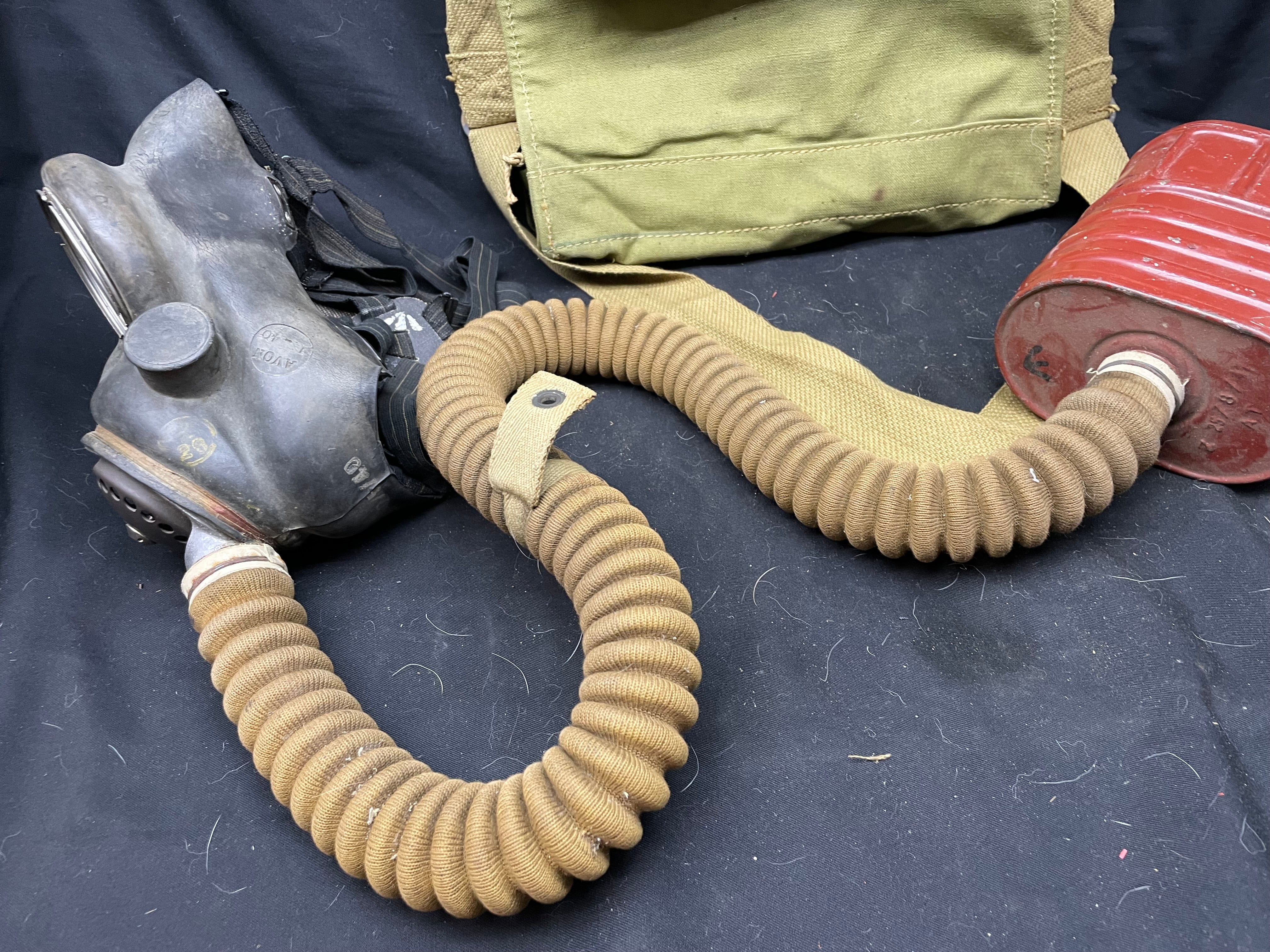 WW2 British Army Gas Mask Set - Long Canvas Hose Variation for Drivers etc - The Militaria Shop