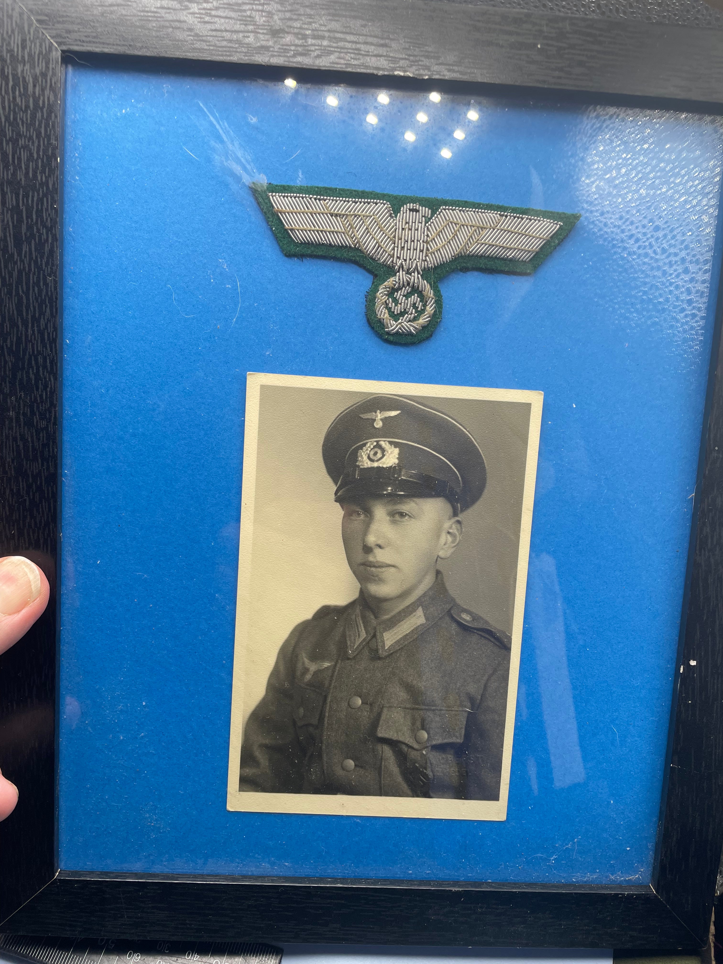 WW2 German Army Framed Eagle Badge and Photograph - The Militaria Shop
