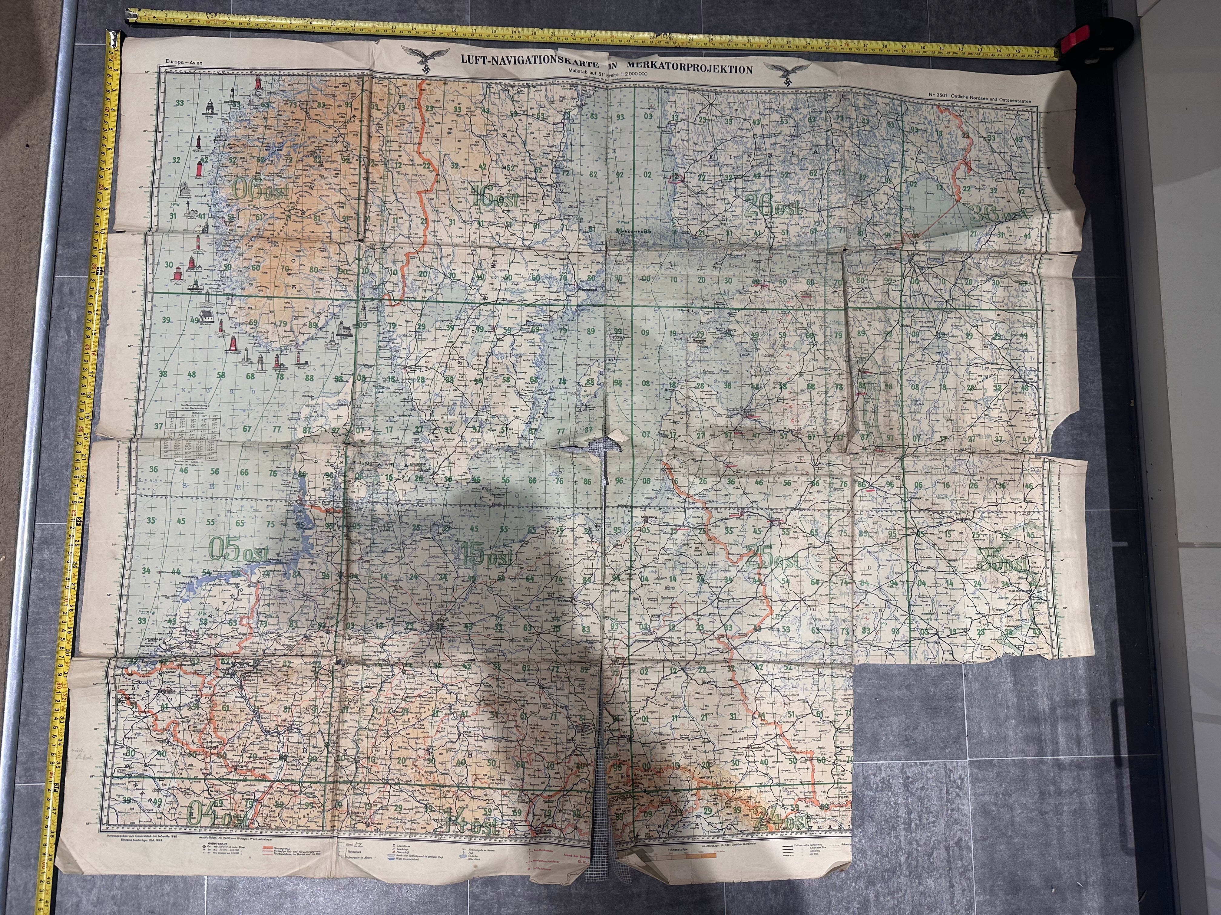 WW2 German Luftwaffe Pilots Navigation Map of Europe - 1943 - The Militaria Shop