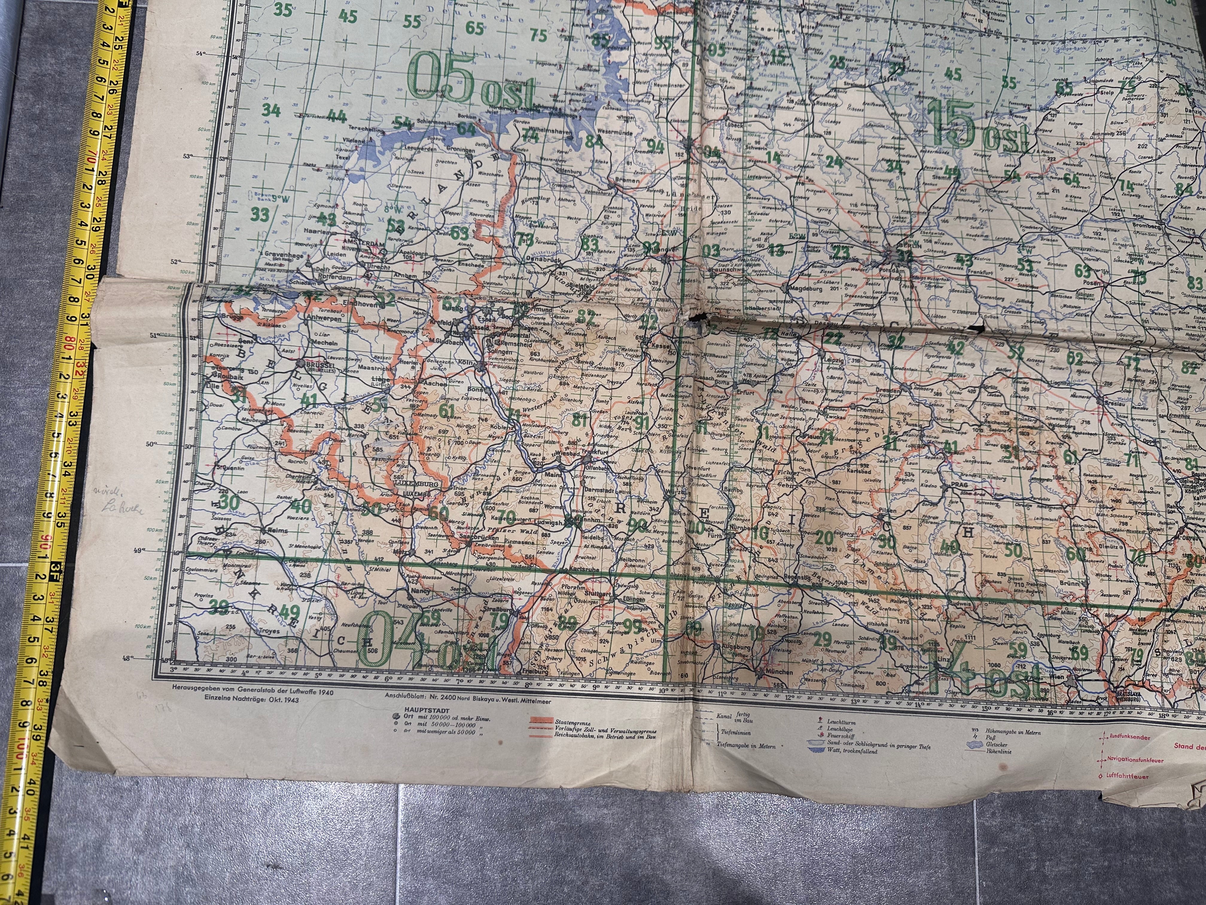 WW2 German Luftwaffe Pilots Navigation Map of Europe - 1943 - The Militaria Shop