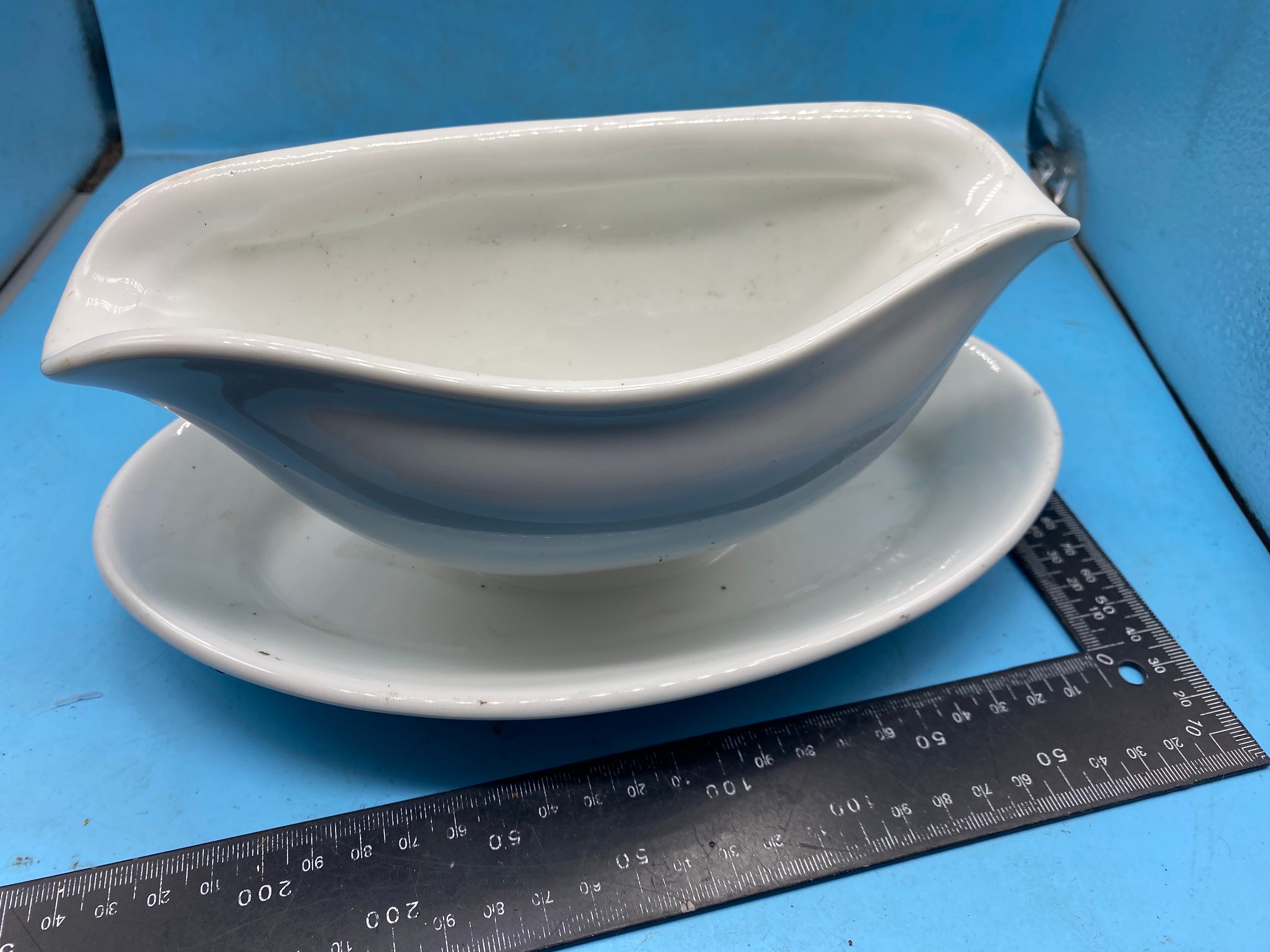 Original 1940 Dated German Army Mess Hall Heavy White Porcelain Gravy Boat - The Militaria Shop