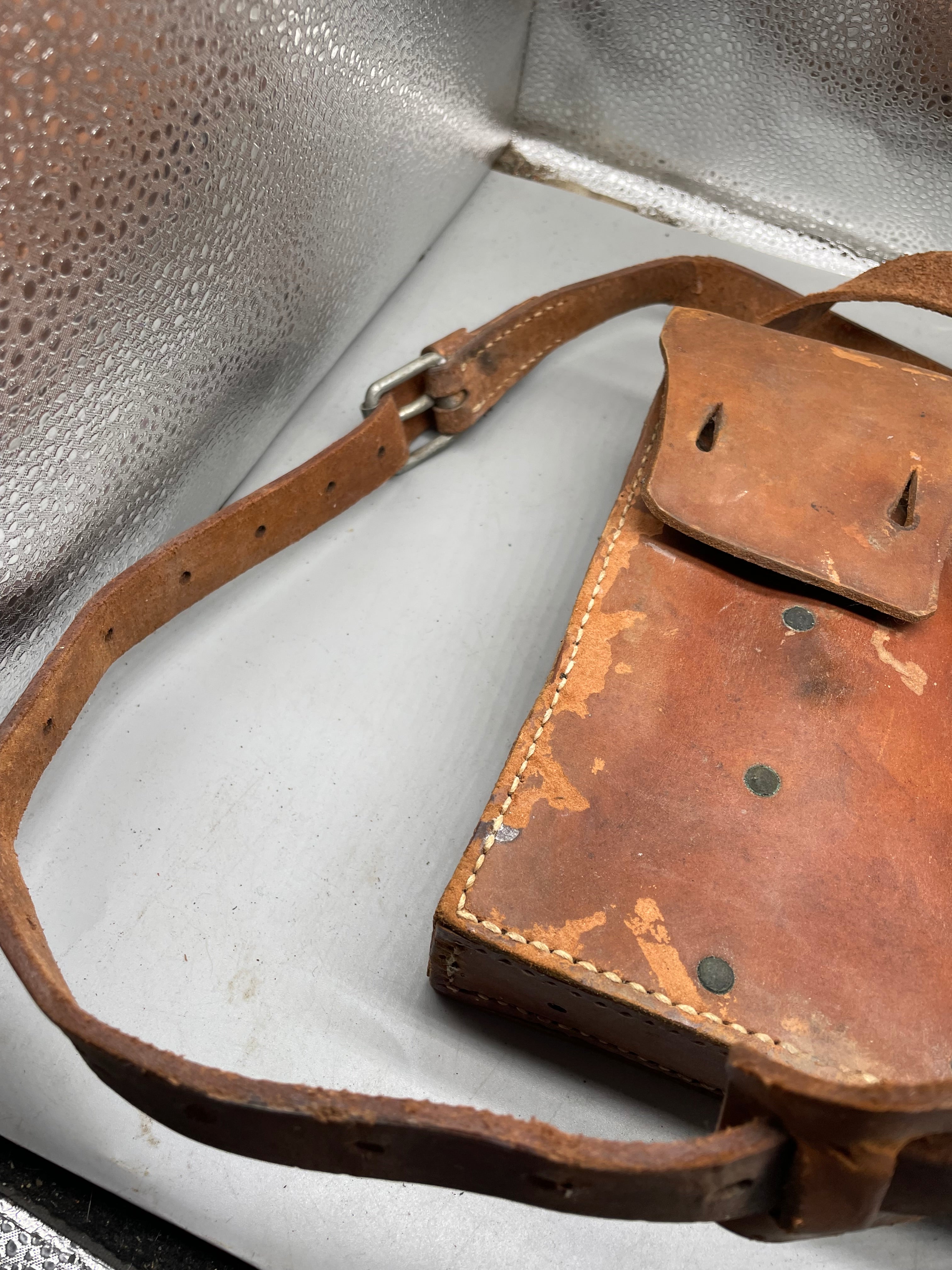 Original WW2 Era Swedish Army Leather Magazine Carrying Bag - The Militaria Shop