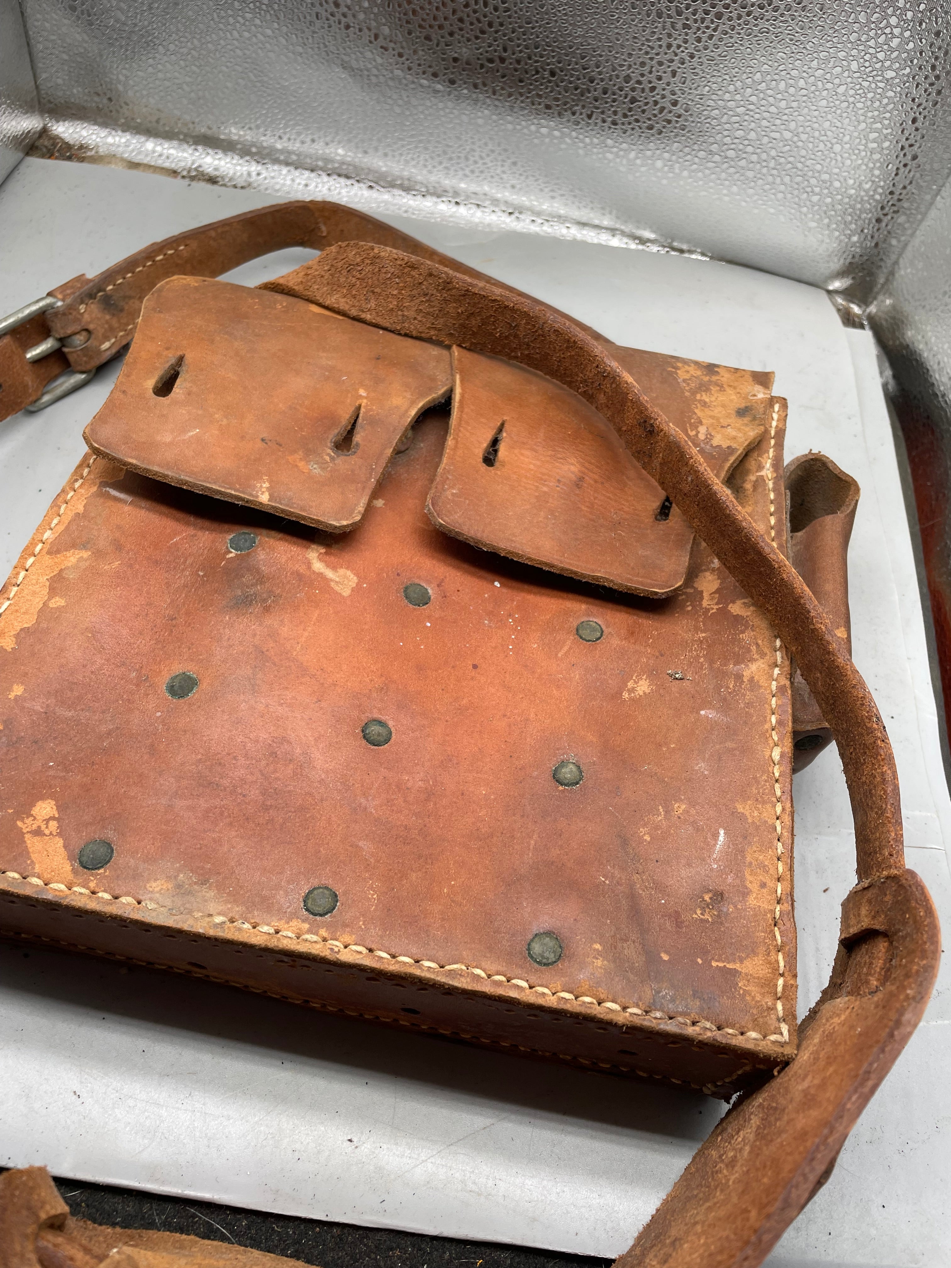 Original WW2 Era Swedish Army Leather Magazine Carrying Bag - The Militaria Shop