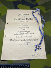 Load image into Gallery viewer, Original WW2 German Mother's Cross in Silver with Certificate - Adolf Hitler Signature - The Militaria Shop