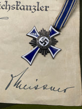 Load image into Gallery viewer, Original WW2 German Mother's Cross in Silver with Certificate - Adolf Hitler Signature - The Militaria Shop