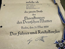 Load image into Gallery viewer, Original WW2 German Mother's Cross in Silver with Certificate - Adolf Hitler Signature - The Militaria Shop